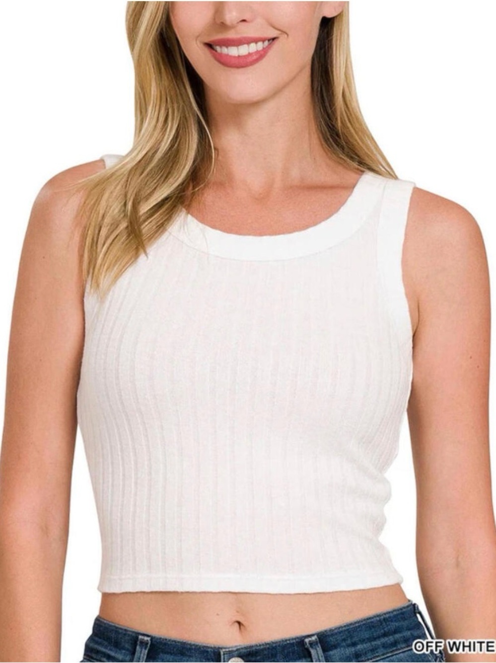NWT Zenana White Ribbed Cropped Tank Sz S